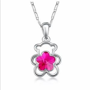 Silver Bear Pink Gemstone Necklace